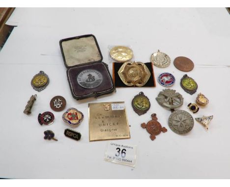 A mixed lot of enamel and military badges and tokens