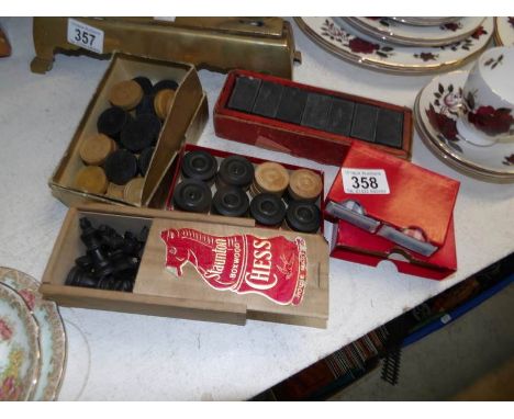 A Staunton boxwood chess set with dominoes, draughts and playing cards