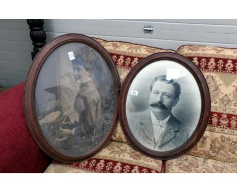 2 oak framed oval portrait photographs