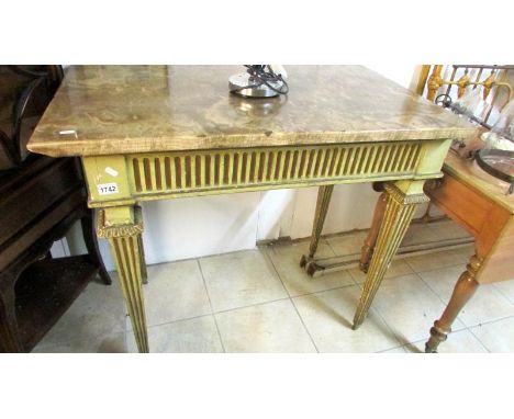 A pair of marble topped console tables
Approximate height 90cmApproximate width 61.5cmApproximate length 98cmFair to good con