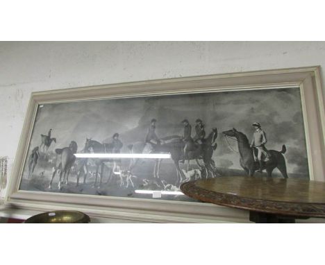 A large framed and glazed black and white photographic reproduction of a hunting scene