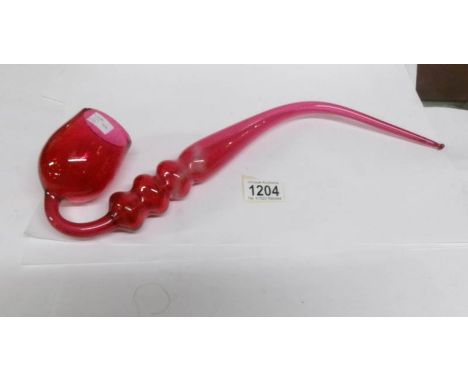 A Victorian ruby glass pipe, 42cm