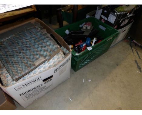 4 boxes of Scalextric track, buildings, fencing etc