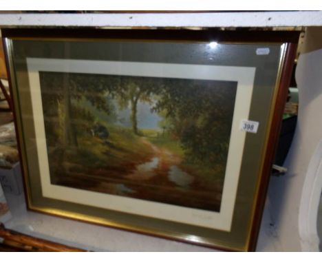 A framed and glazed limited edition print entitled 'Poacher' and signed David Waller