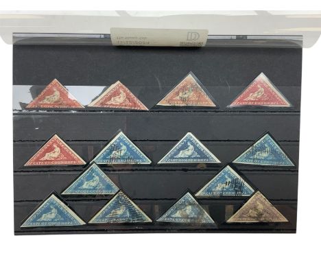 Cape of Good Hope triangle stamps, comprising five one penny, eight four pence and one  six pence, all previously mounted