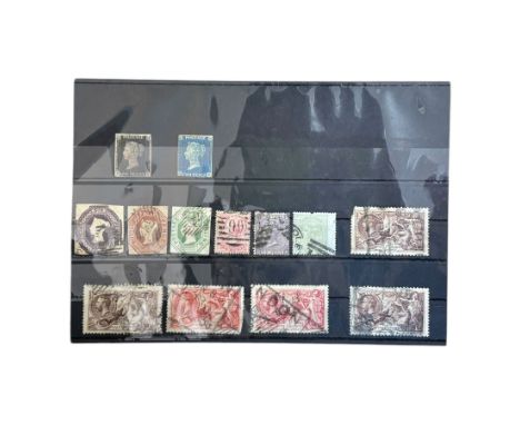 Small group of Great British Queen Victoria and later stamps, including QV penny black with red MX cancel, 1840 two pence blu