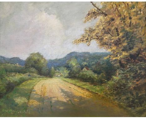 GEORGE R. WATERFIELD. Framed, glazed oil on board, titled verso Near Eardisley, 39cm x 49cm.