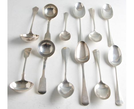A collection of silver flatware, to include a pair of George IV ladles, hallmarked London 1827, with makers mark JH, a Victor