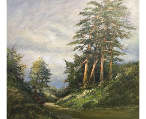 GEORGE R. WATERFIELD. Framed, glazed oil on board, titled verso Early Morning At Llandyssil Montgomery, 43.5cm x 48.5cm.