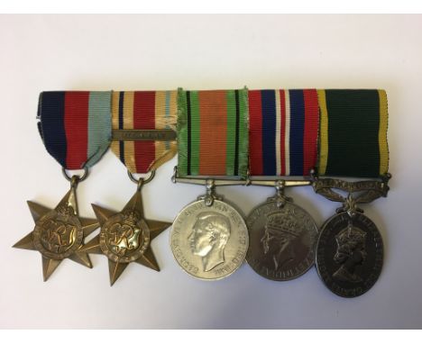 A medal group of five Second World War medals awarded to J. F. Prebble to include the 1939-1945 Star, the Africa Star with “8