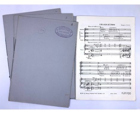 A collection of music scores to include a proof copy of Benjamin Britten's War Requiem, in four booklets, published by Boosey