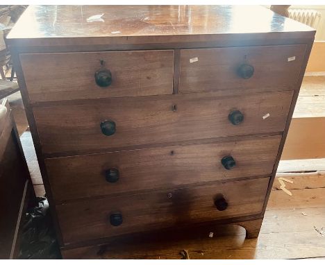 A George IV mahogany chest of drawers, caddy top with satinwood lining, above two short and three long gradual drawers with l