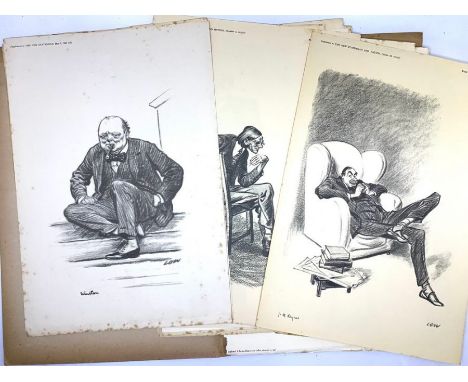 Collection of 1920s &amp; 1930s New Statesman caricatures, black &amp; white prints depicting Winston Churchill, Albert Einst