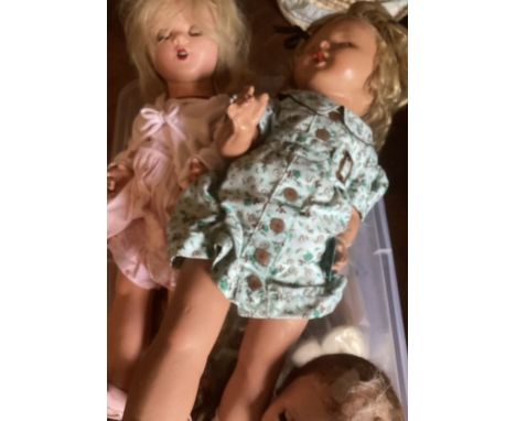 Box of Large and medium composition old mannequin 1950s dolls no others( selection) for dressing and display purposes in mixe