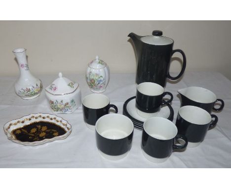 Aynsley part lot&nbsp; and a black and white&nbsp; Poole coffee pot , cream jug with 5 cups and 4 saucers ( 15 )&nbsp;