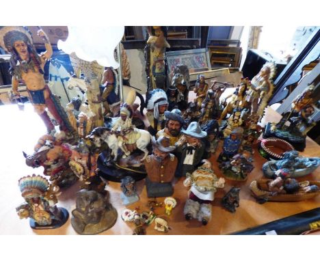 Large collection or red Indian figures and busts , to include a wigwam which opens up, 2 figures on horseback one of which is