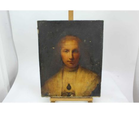 After Rembrandt, early 19th century, oil on canvas - portrait of Agatha Bass, head and shoulders, 53cm x 42cm, unframedFairly
