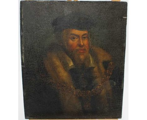 Antique oil on panel - portrait of a gentleman in the 16th century style, 33.5cm x 29cm, unframed 