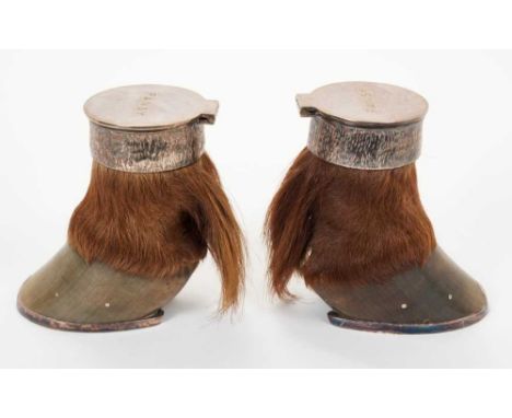 Late 19th/early 20th century pair of taxidermy pony hooves, with silver plated mounts and hinged covers engraved PANSY, proba