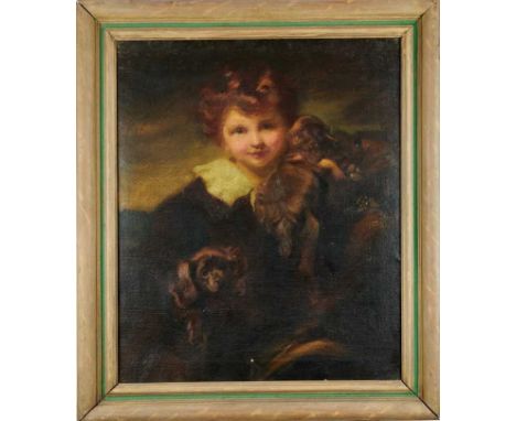 *Frank Owen Salisbury (1874-1962) oil on canvas - portrait of a young child with dogs, 75cm x 62cm, framed