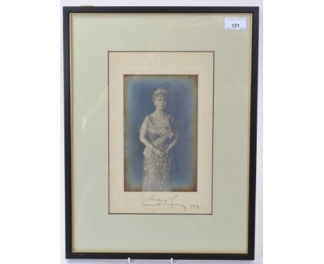 H.M.Queen Mary, fine signed Royal Presentation portrait photograph of The Queen wearing Jewels and The Order of The Garter si