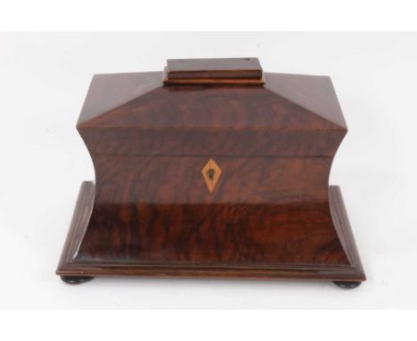 Unusual Victorian walnut novelty money box in the form of a tea caddy, the tablet surmount hinging to reveal money slot, with