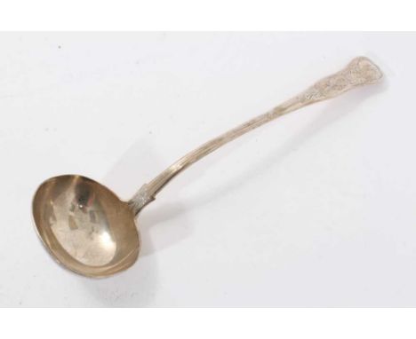 Victorian silver soup ladle, with engraved Gothic style decoration and initial (London 1854) Joseph &amp; Albert Savory. All 