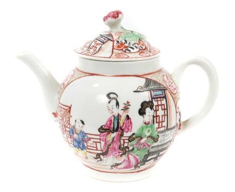 18th century Worcester teapot and cover,polychrome painted in Chinese style, circa 1770In good antique condition - some nibbl