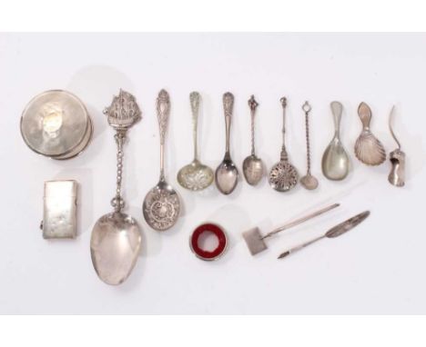 Selection of miscellaneous Continental and English silver and plate, including Dutch silver serving spoon and caddy spoon, Ed