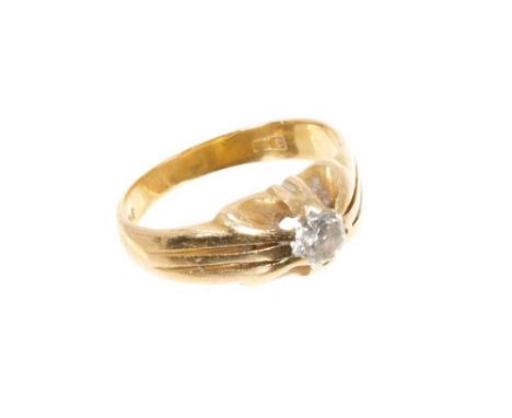 18ct yellow gold ring with a brilliant cut diamond estimated to weigh approximately 0.25cts in a heavy gold claw setting, rin