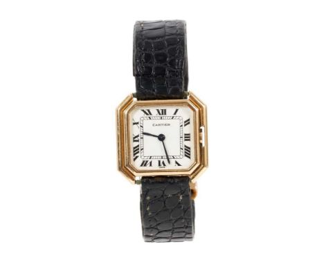 Ladies Cartier 'Ceinture' 18ct gold wristwatch with manual wind movement, the octagonal dial with black enamel Roman numerals