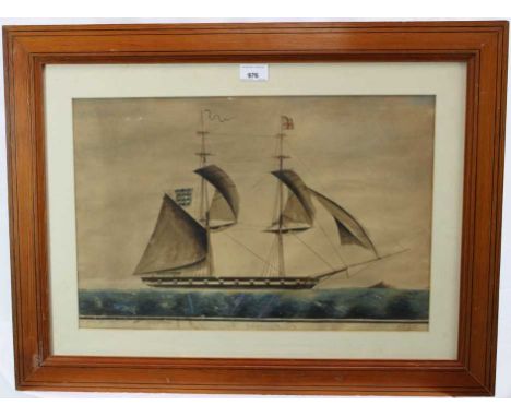 Mid-19th century pen, ink and watercolour - ship portrait, indistinctly signed and titled, inscribed Buenos Ayres and dated 1