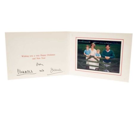 T.R.H. The Prince and Princess of Wales, signed 1989 Christmas card with twin gilt Royal ciphers to cover and colour photogra