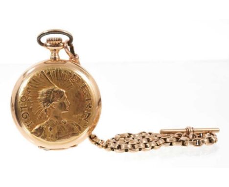 Edwardian 18ct gold Omega pocket watch, the circular white enamel dial with Arabic numerals and 24 hour markers in red, subsi