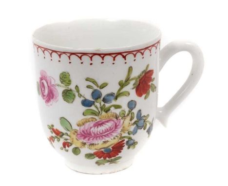 18th century Bow polychrome floral coffee cup, circa 1760-65Good overall condition. Nick to the lower terminal of the spout. 