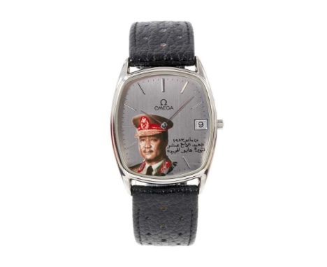 Rare Omega wristwatch, the dial decorated a portrait of President of Sudan, Gaafar al-Nimeiry, with quartz movement in stainl