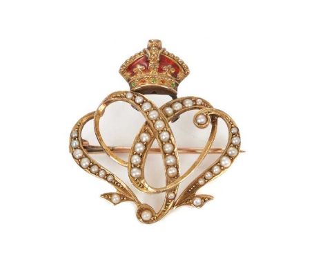 H.M.King Edward VII Royal Presentation gold enamel and seed pearl brooch commemorating the 1902 coronation with gold and enam