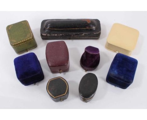 Nine antique and vintage unusual ring boxes, including an ivorine ring/brooch box and a box to hold six rings