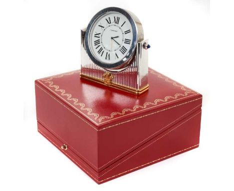 H.R.H. Prince Charles The Prince of Wales fine Royal presentation travelling clock by Cartier with reeded plated case, quartz