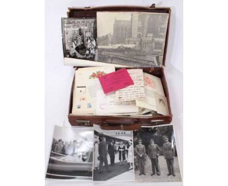 Vintage suitcase containing Royal epherma and press photographs including photographs of the Coronation procession of King Ed
