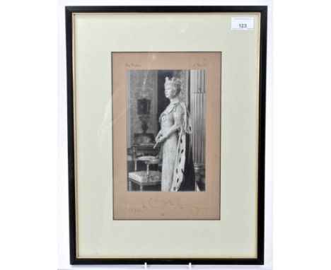 H.M.Queen Mary, fine signed presentation portrait photograph of the Queen wearing jewels and Order of The Garter by Hay Wrigh