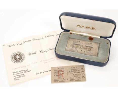 Contemporary silver railway ticket made to commemorate the reopening of the Grosmont to Pickering railway in 1973, together w