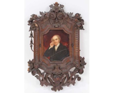 Fine quality Victorian half length portrait on porcelain, inscribed verso 'J Snell by J Simpson 1846, Galway Road, Westbourne