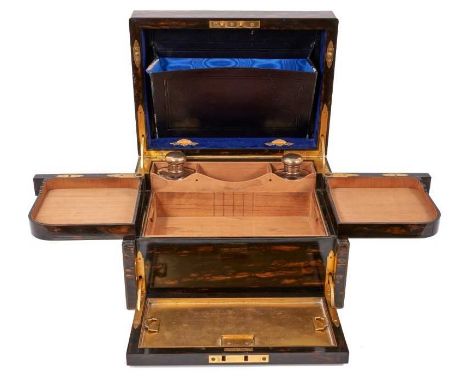 Fine quality Victorian coromandel vanity box, by Leuchars &amp; Son, 38 &amp; 39 Piccadilly, the top inlaid with brass conjoi