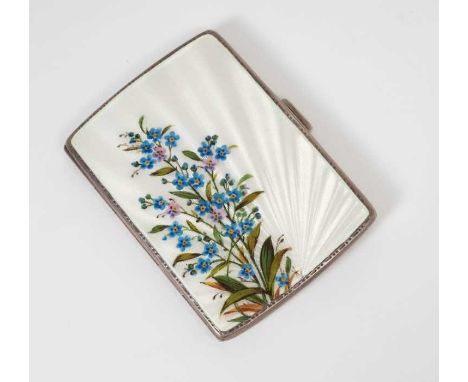 1930s, rectangular silver cigarette case, with guilloche enamel decoration and painted Forget-Me-Nots (Birmingham 1939) Deaki