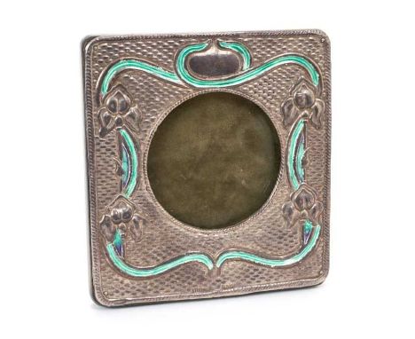 Early 20th century American silver, Art Nouveau style, photograph frame of square form, with circular photograph aperture and