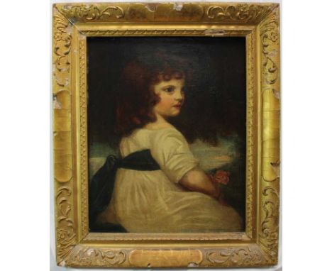 Manner of John Hoppner (1758 - 1810), oil on canvas, An early 19th century portrait of a child seated in a landscape, in peri