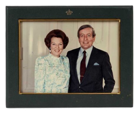 H.M. Queen Beatrix of the Netherlands and H.R.H. Prince Claus of the Netherlands, signed 1980s presentation portrait photogra