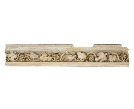 Late 19th century Arts and Crafts architectural frieze, finely modelled with scrolling vines and birds, 148cm long