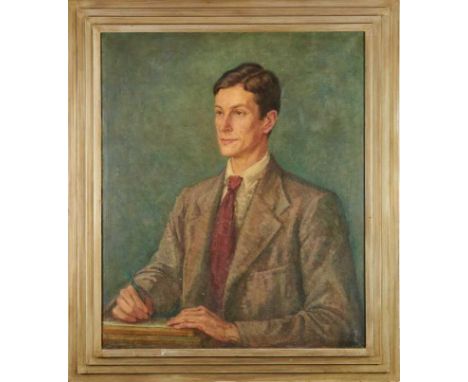 Lucy Walpole (1893-1979) 1930s oil on canvas - portrait of A. B. Whittingham Esq., A.R.I.B.A. at his desk, signed, 90cm x 75c